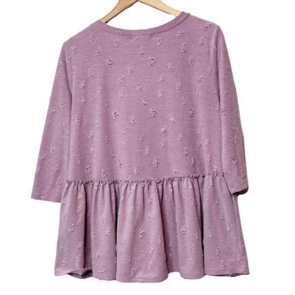 Entro Women’s Pink Rose Distressed Babydoll Tier Ruffle Keyhole Cutout Blouse - Picture 8 of 15